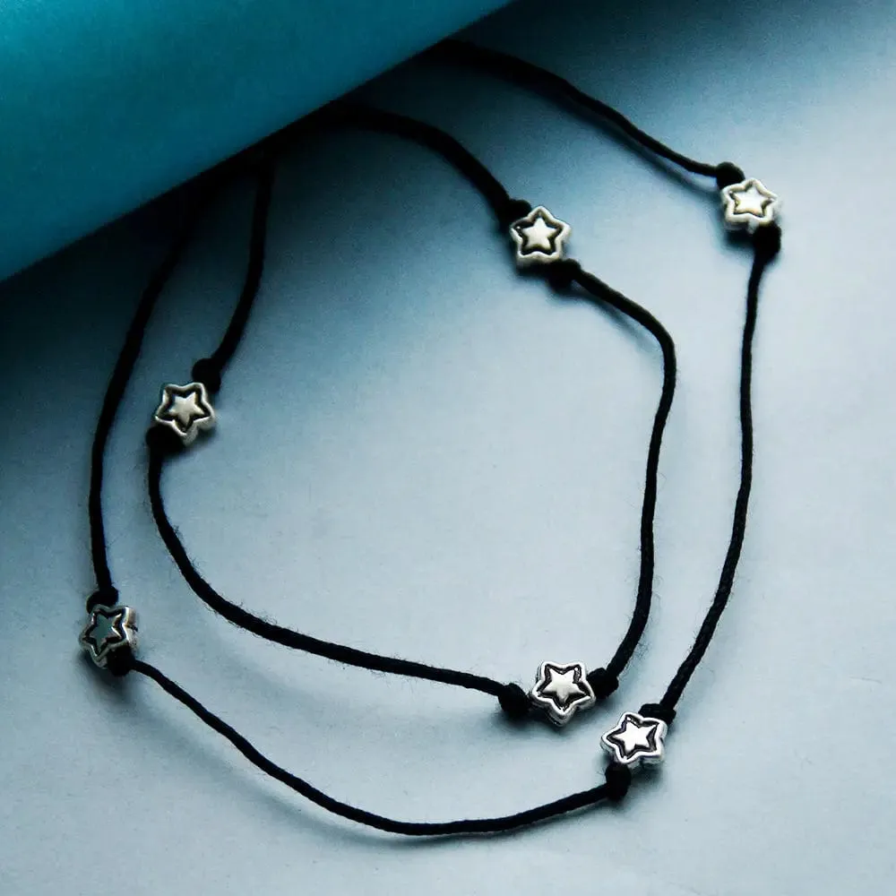 Three Stars Motif Silver 92.5 Thread Anklet