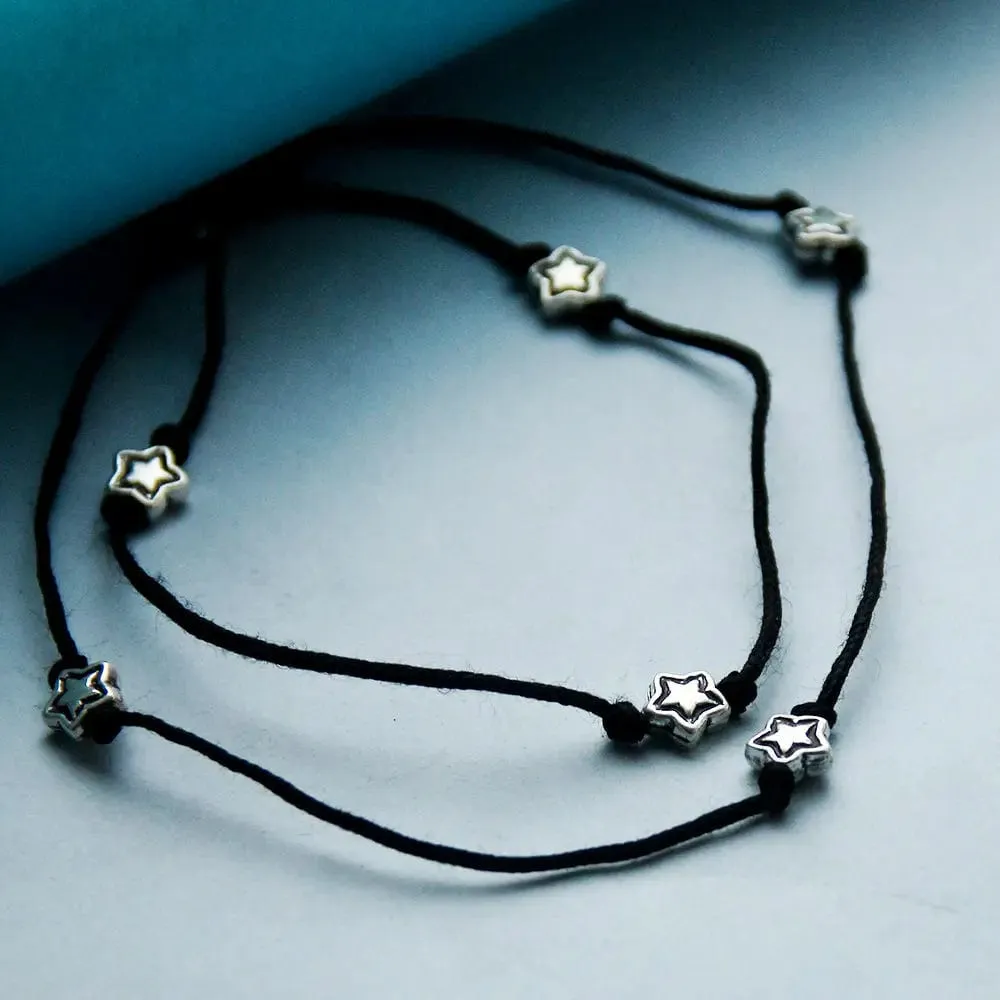 Three Stars Motif Silver 92.5 Thread Anklet
