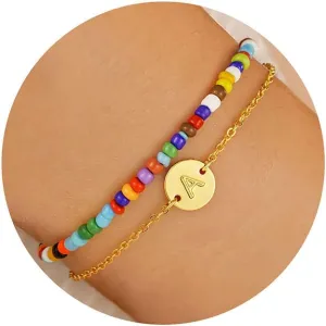 Turandoss Gifts for Her - Colorful Gold Beaded Boho Handmade Bracelets for Women, Initial Dainty Gold Bracelets for Women