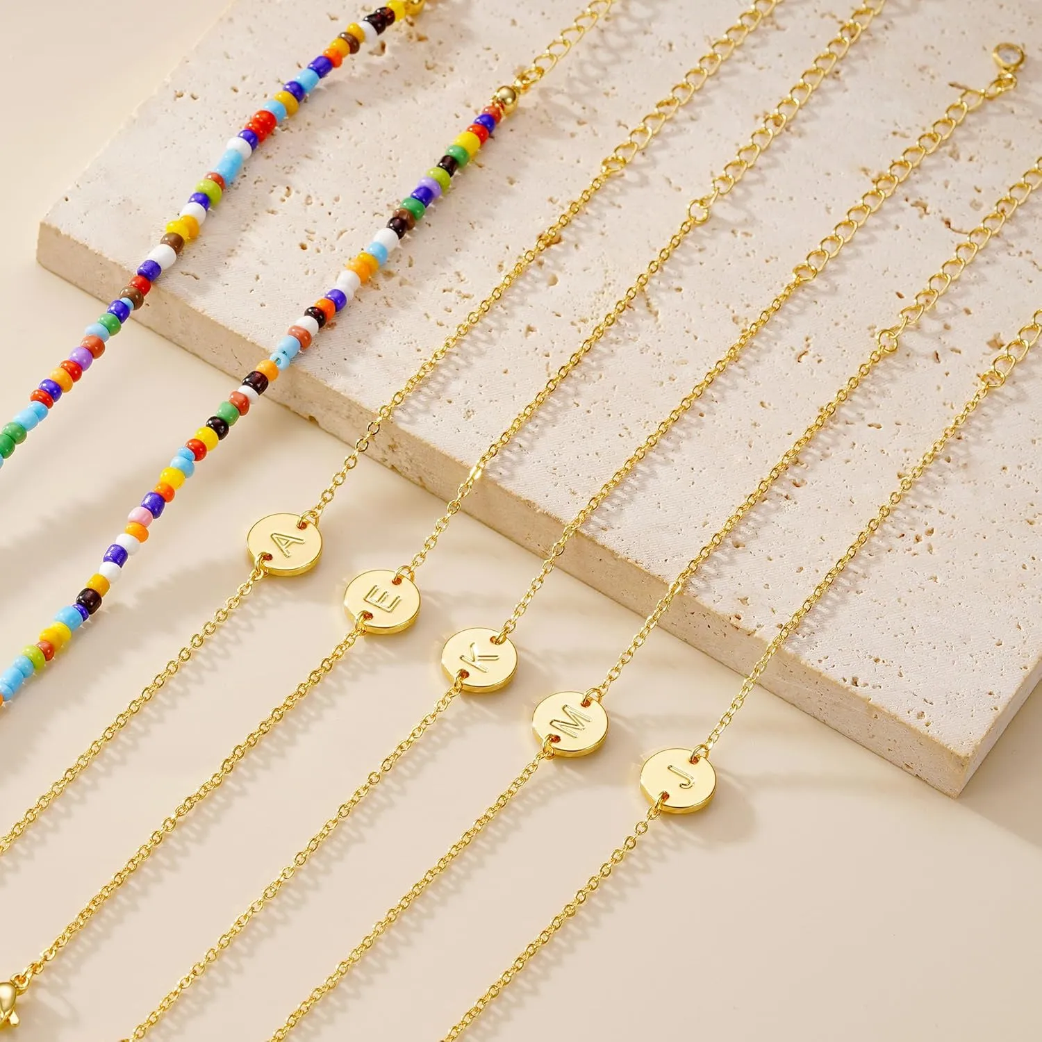 Turandoss Gifts for Her - Colorful Gold Beaded Boho Handmade Bracelets for Women, Initial Dainty Gold Bracelets for Women