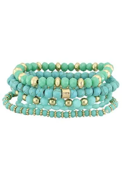 Turquoise and Gold Layered Bracelet Set