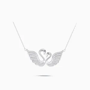 Twin Silver Swans Pendant Necklace