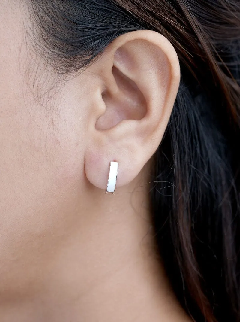 Two Tone Huggie Earrings (Pure Silver)