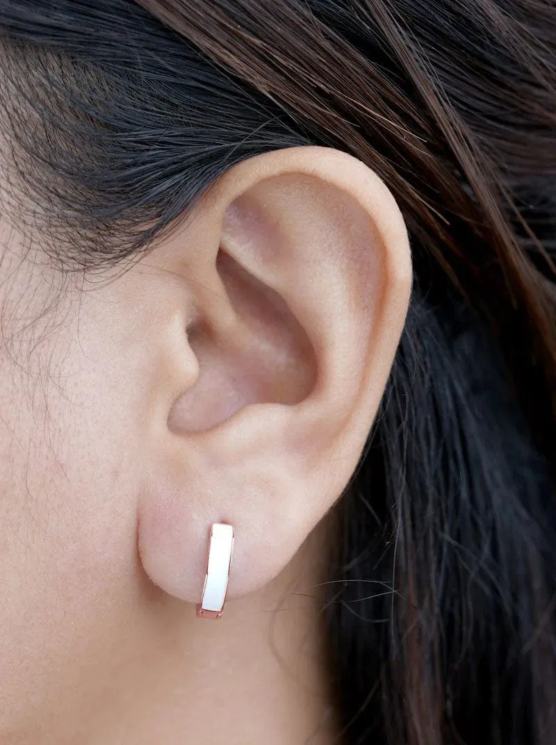 Two Tone Huggie Earrings (Pure Silver)