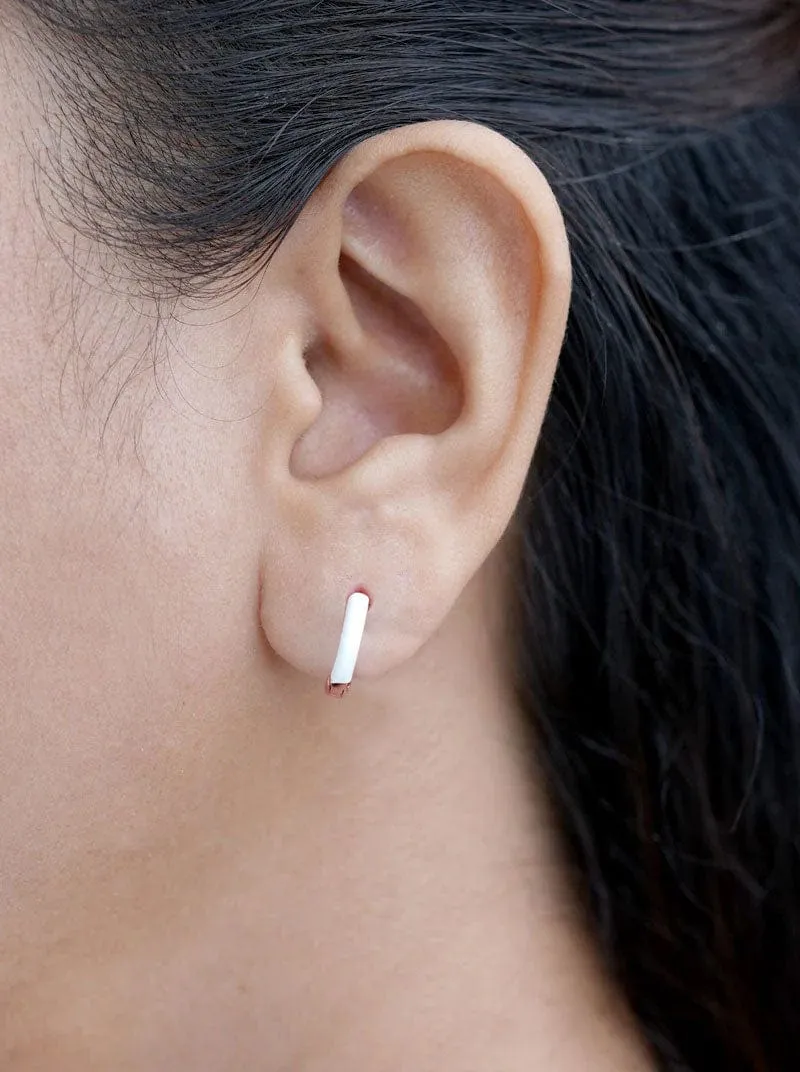 Two Tone Mini Huggie Earrings (Pure Silver)
