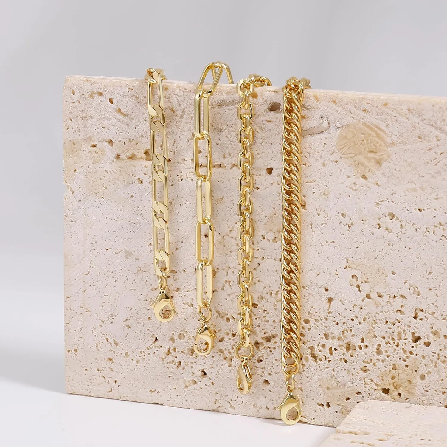 Waterproof Gold Chain Bracelet For Women Non Tarnish,14K Gold Plated Stainless Steel Link Dainty Bracelets Stake Layered Bracelet Set Hypoallergen Gold Jewelry