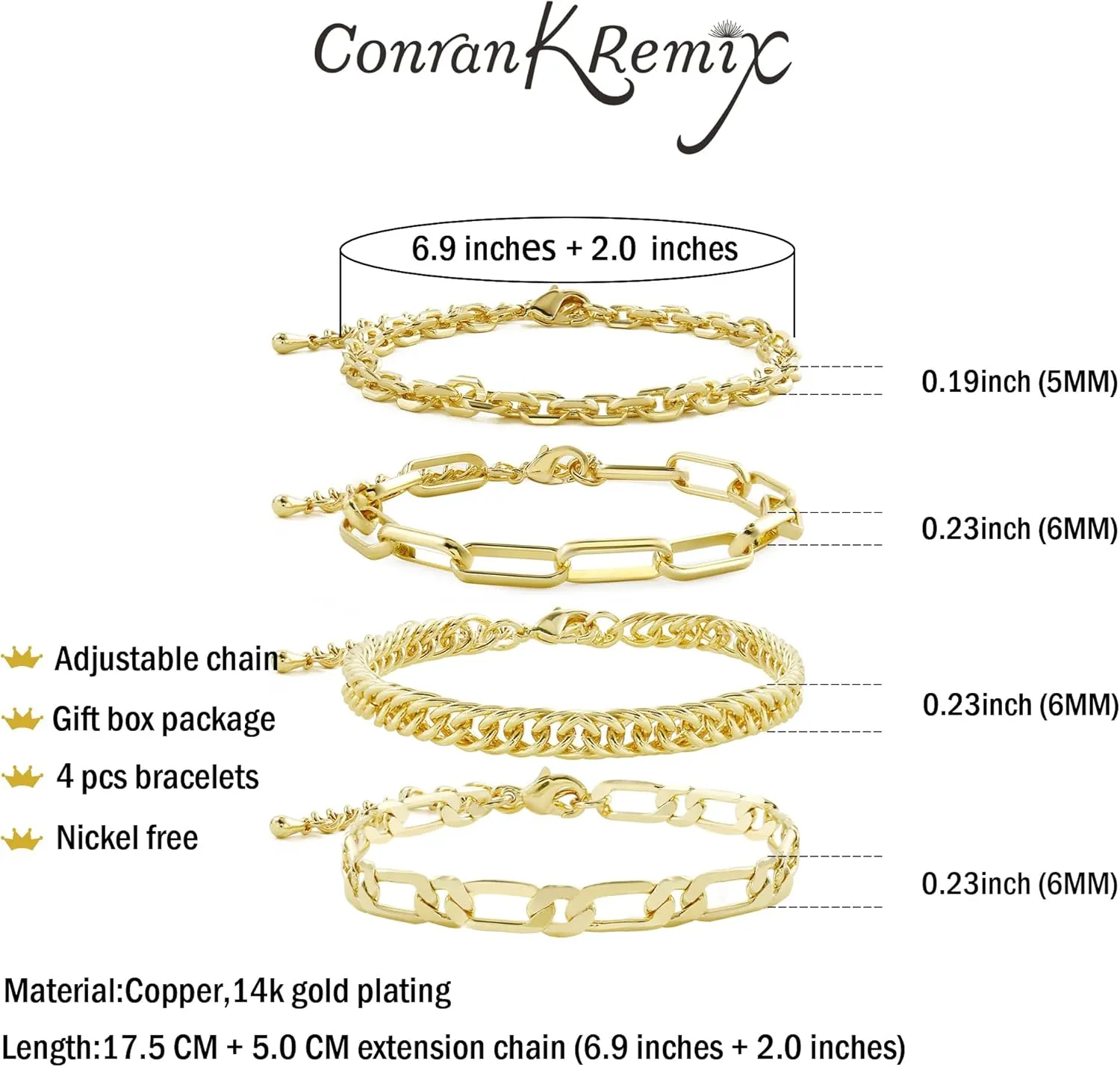 Waterproof Gold Chain Bracelet For Women Non Tarnish,14K Gold Plated Stainless Steel Link Dainty Bracelets Stake Layered Bracelet Set Hypoallergen Gold Jewelry