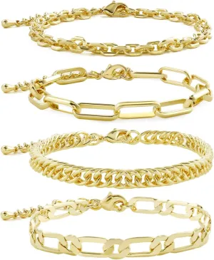 Waterproof Gold Chain Bracelet For Women Non Tarnish,14K Gold Plated Stainless Steel Link Dainty Bracelets Stake Layered Bracelet Set Hypoallergen Gold Jewelry