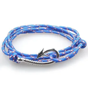 West Anchor Sea Blue Patterned Hook Bracelet (Silver)