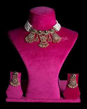 White Beads and Gemstone Pendants Necklace Set