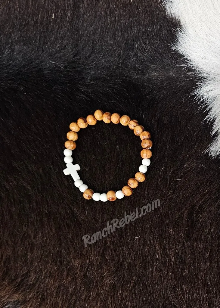 Wood Bead Cross Bracelet #6028