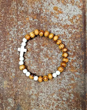 Wood Bead Cross Bracelet #6028