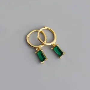 Yellow Gold and Emerald Hoop Earrings